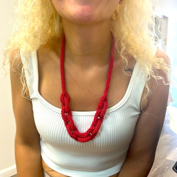 J. Crew Jewelry - Jcrew Red Beaded Chain Necklace